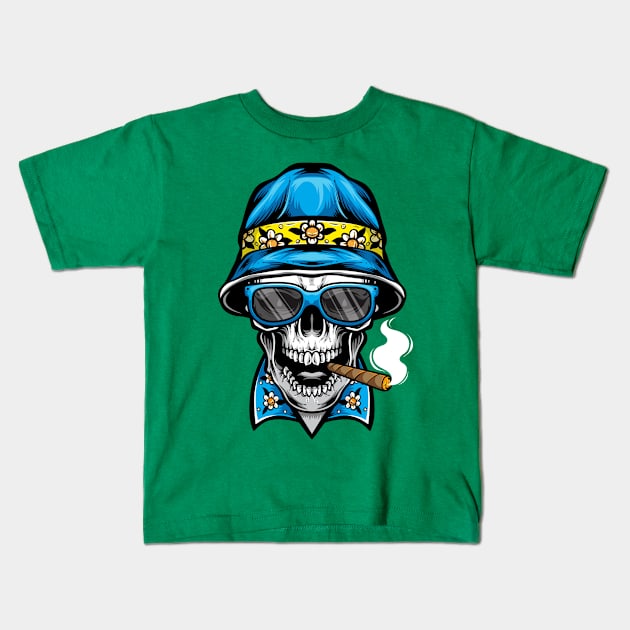 Smoking Skull Funny Kids T-Shirt by Mako Design 